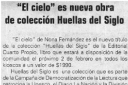 "El cielo es nueva obra de colección Huellas del Siglo"