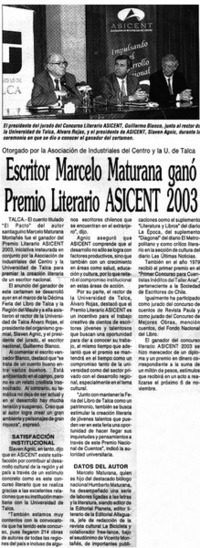 Escritor Marcelo Maturana ganó Premio Literario ASICENT 2003