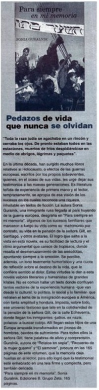 Pedazos de vida que nunca se olvidan