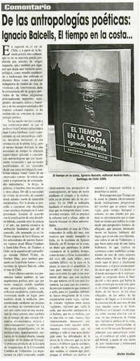 De las antropologías poéticas : Ignacio Balcells, El tiempo en la costa