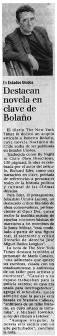 Destacan novela en clave de Bolaño