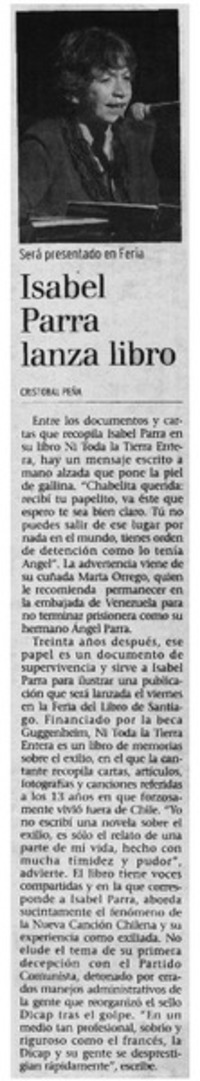 Isabel Parra lanza libro