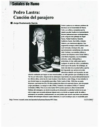 Pedro Lastra: Canción del pasajero