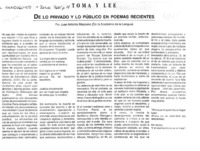De lo privado y lo público en poemas recientes