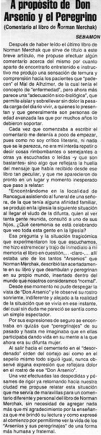 A propósito de Don Arsenio y el peregrino