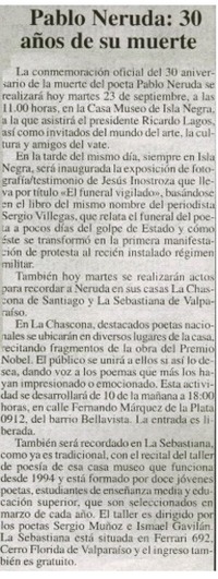 Pablo Neruda : 30 años de su muerte