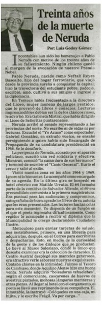 Treinta años de la muerte de Neruda