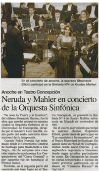 Neruda y Mahler en concierto de la Orquesta Sinfónica
