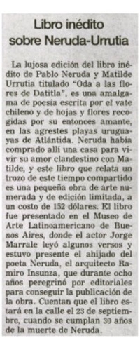 Libro inédito sobre Neruda-Urrutia