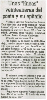 Unas líneas veinteañeras del poeta y su epitafio