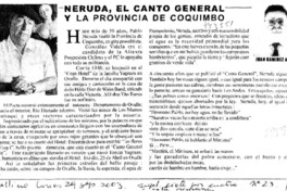 Neruda, el Canto General y la Provincia de Coquimbo