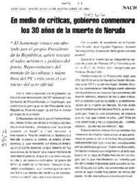 En medio de críticas, gobierno conmemora los 30 años de la muerte de Neruda