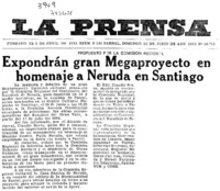 Expondrán gran megaproyecto en homenaje a Neruda en Santiago