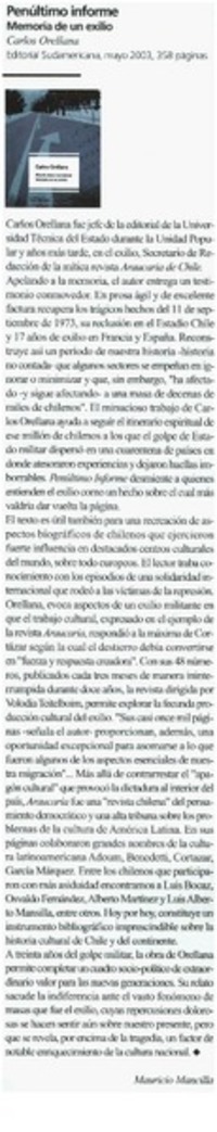 Penúltimo informe : memoria de un exilio