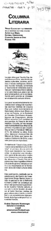 Claudio Gay y la formación de la identidad cultural chilena