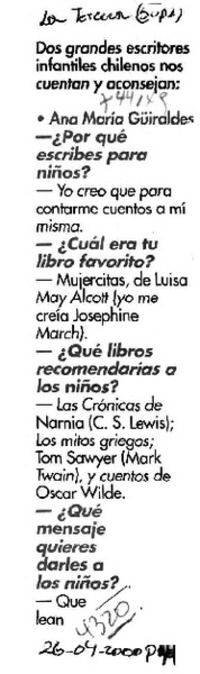 Dos grandes escritores infantiles chilenos nos cuentan y aconsejan : [entrevistas]