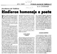 Rindieron homenaje a poeta