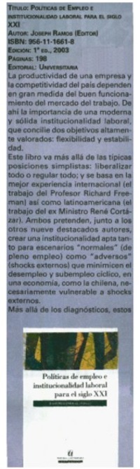 Políticas de empleo e institucionalidad laboral para el siglo XXI