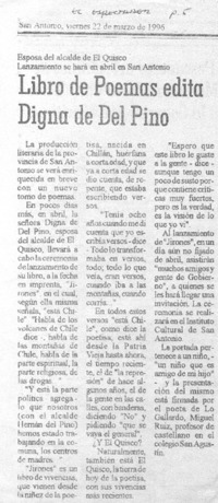 Libro de poemas edita Digna de Del Pino esposa del alcalde de El Quisco, lanzamiento se hará en abril en San Antonio.