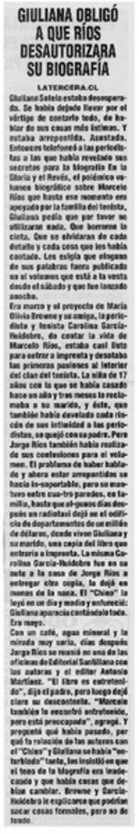 Giuliana obligó a que Ríos desautorizara su biografía
