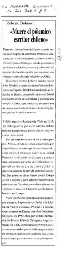 "Muere el pólemico escritor chileno".