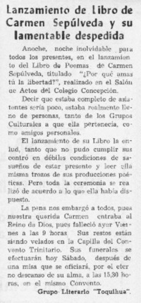 Lanzamiento de libro de Carmén Sépulveda y su lamentable despedida