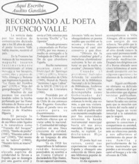 Recordando al poeta Juvencio Valle
