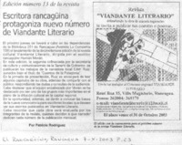 Escritora rangüina protagoniza nuevo número de viandante literaria