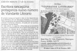 Escritora rangüina protagoniza nuevo número de viandante literaria