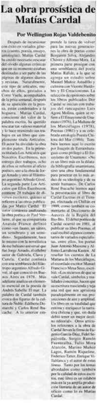 La obra prosística de Matías Cardal