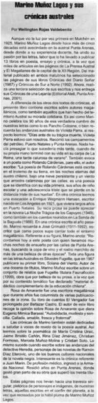 Marino Muñoz Lagos y sus crónicas australes
