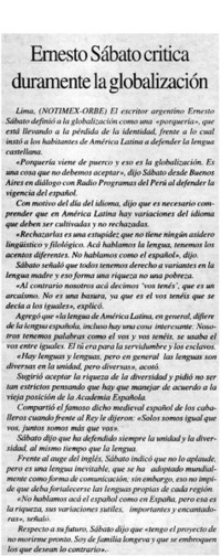 Ernesto Sábato critica duramente la globalización