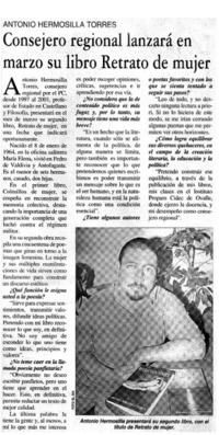 Consejero regional lanzará en marzo su libro Retrato de mujer