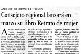 Consejero regional lanzará en marzo su libro Retrato de mujer