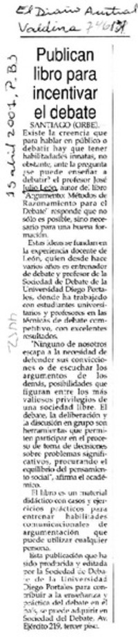 Publican libro para incentivar el debate