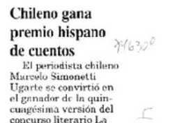 Chileno gana premio hispano de cuentos