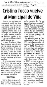 Cristina Tocco vuelve al Municipal de Viña
