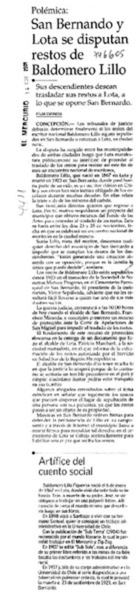 San Bernardo y Lota se disputan restos de Baldomero Lillo