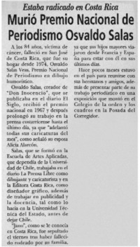 Murió Premio Nacional de Periodismo Osvaldo Salas