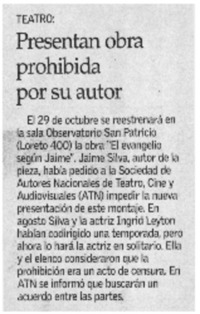 Presentan obra prohibida por su autor