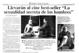 Llevarán al cine best-seller "la sexualidad secreta de los hombres" : [entrevistas]