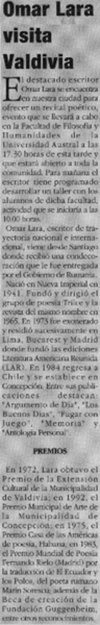 Omar Lara visita Valdivia