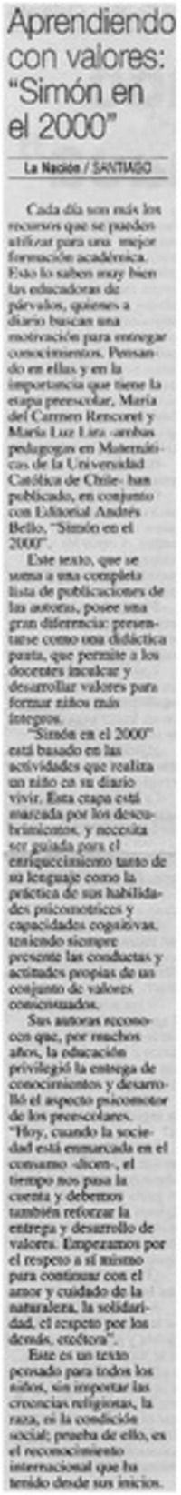 Aprendiendo con valores : "Simón en el 2000"