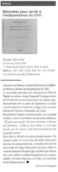 Mémoires pour servir à l'indépendance du Chili