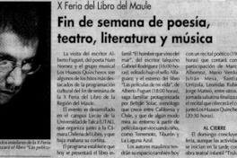 Fin de semana de poesía, teatro, literatura y música.
