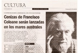 Cenizas de Francisco Coloane serán lanzadas en los mares australes