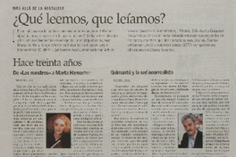¿Qué leemos, que leíamos? Hace treinta años. ¿Qué leemos hoy?