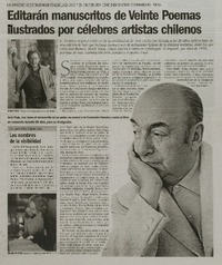 Editarán manuscritos de Veinte Poemas ilustrados por célebres artistas chilenos