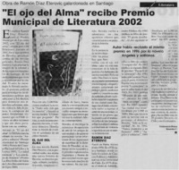 "El ojo del alma" recibe Premio Municipal de Literatura 2002