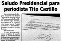 Saludo Presidencial para periodista Tito Castillo